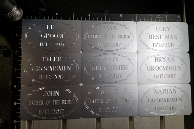 Custom engraved wedding tags, Doug's Engraver's Den